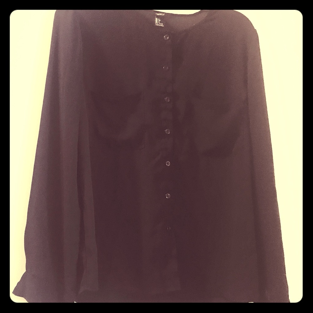 Forever 21 Black Polyester Button Down